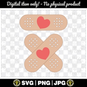 Bandaid with Heart Svg | Band Aid Cut File Svg Png Jpg | Bandage Clipart Vector File for Cricut & Silhouette etc.