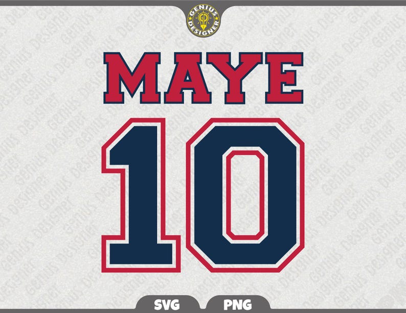 Maye 10 Png Svg, Drake Maye Jersey Letter Number 10 Shirt Design