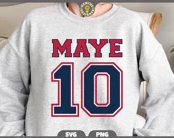 Maye 10 Png Svg, Drake Maye Jersey Letter Number 10 Shirt Design, New England Patriots Sublimation (Digital Download)
