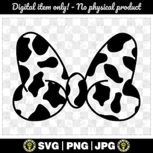 May include: Black and white cow print bow with a simple outline.  SVG, PNG, and JPG file formats are included.