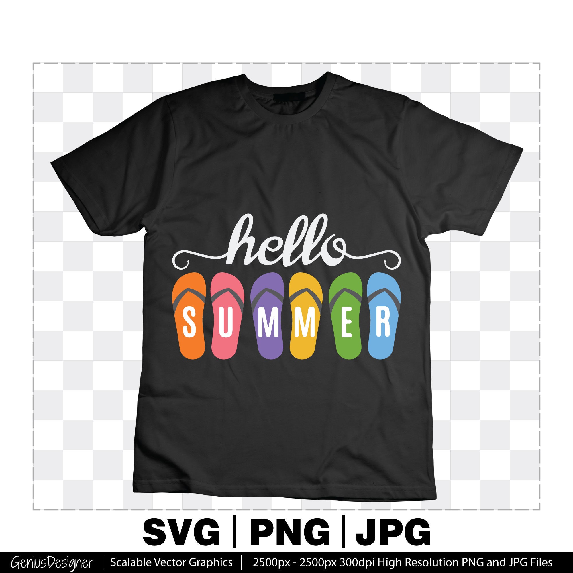 Hello Summer Flip Flops Svg Png Jpg Summer Cut File Beach - Etsy