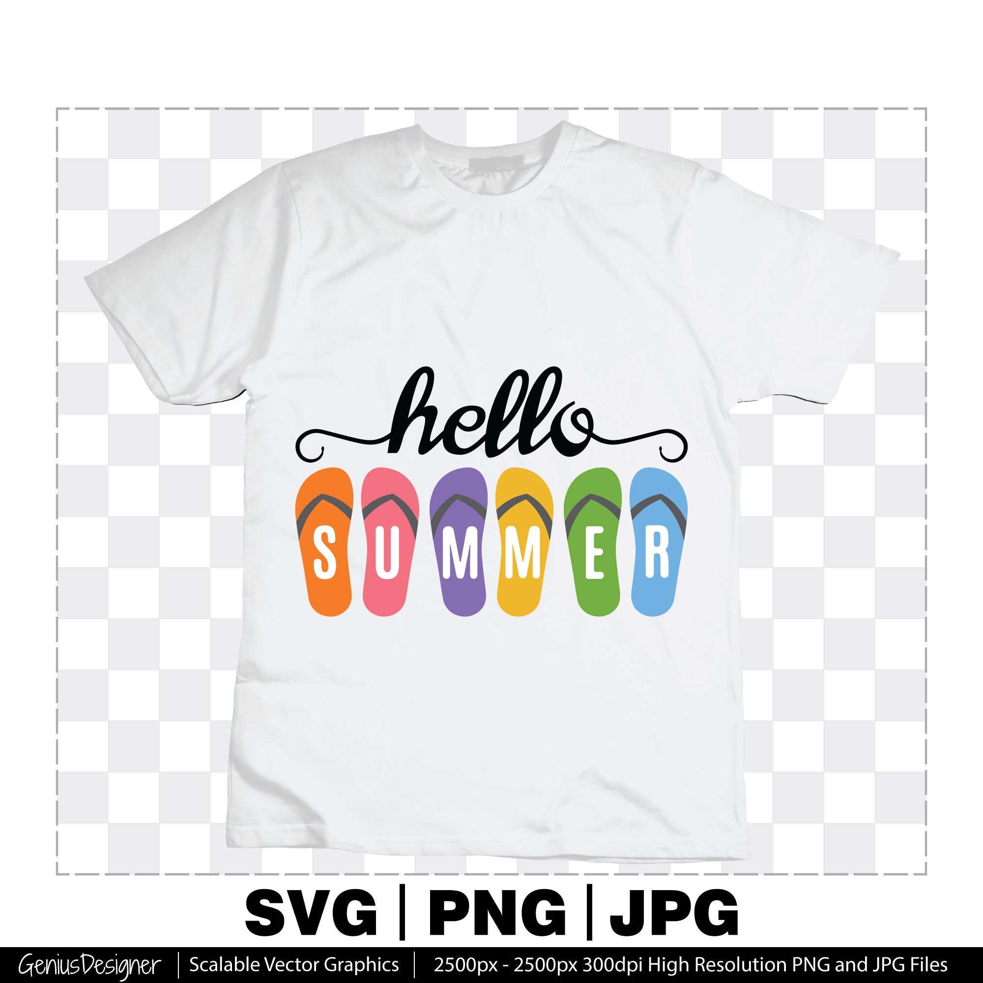 Hello Summer Flip Flops Svg Png Jpg Summer Cut File Beach - Etsy