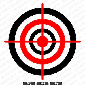 May include: A graphic of a target with concentric circles in black and red, intersected by red crosshairs. The bullseye is red, surrounded by a black ring, then a red ring, and finally a black outer ring. The image includes file type tags .svg, .png, and .jpg.