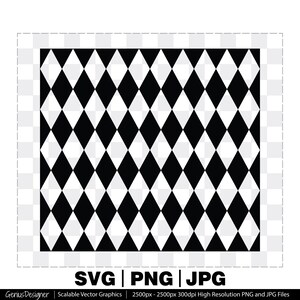 Puede incluir: Patrón de arlequín en blanco y negro con formas de rombos. La imagen incluye el texto "SVG | PNG | JPG" y "Genius Designer | Scalable Vector Graphics | 2500px - 2500px 300dpi High Resolution PNG and JPG Files".