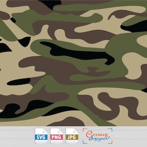 May include: A seamless pattern of camouflage colors in shades of green, brown, and black. The pattern is made up of irregular shapes and lines, creating a realistic camouflage effect.