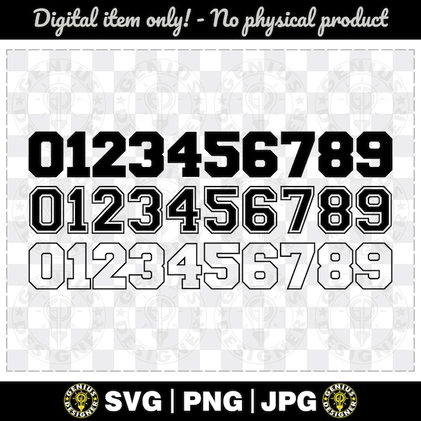 Sport Numbers SVG | Jersey Numbers Templates | Transparent Background Layered Svg Cut Files