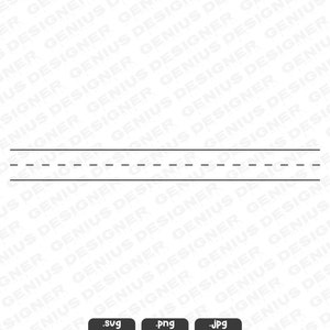 Puede incluir: Una imagen en blanco y negro de tres líneas horizontales. Las líneas superior e inferior son sólidas, y la línea del medio es una línea discontinua.