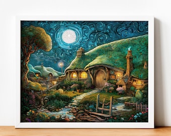 Bag End Art Print: Whimsical Shire Landscape (Digital Download)