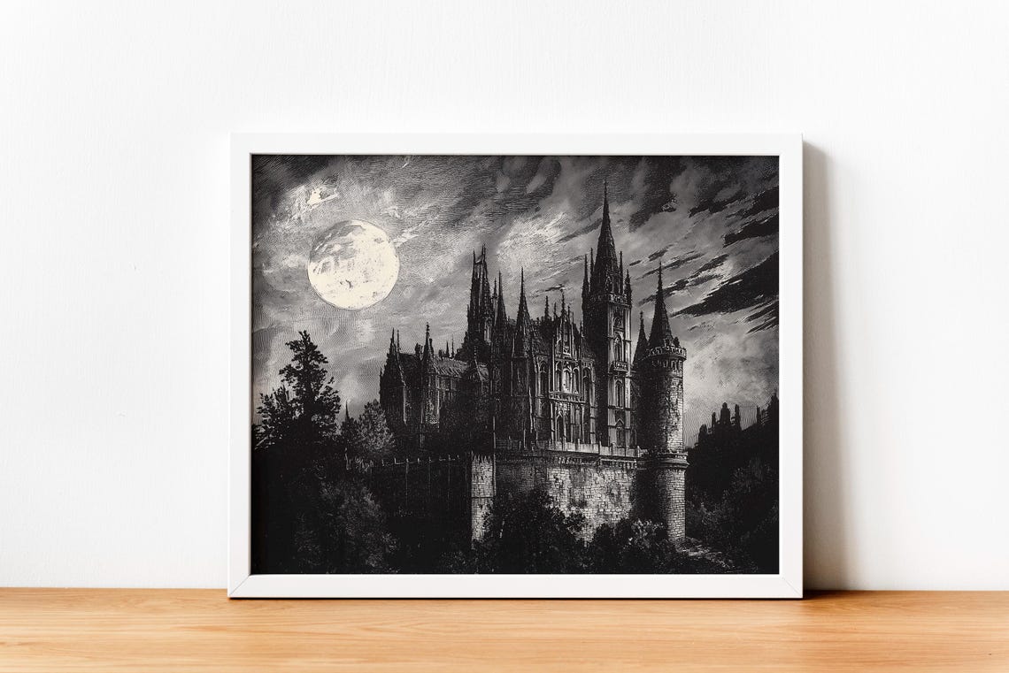 Gothic Castle Art Print: Dark Academia Halloween Decor (digital ...