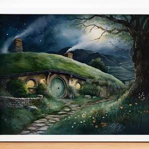 Shire Art Print: Moody Night Fantasy Painting (Digital Download)