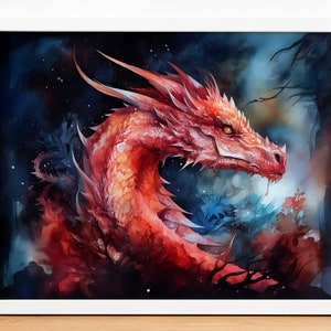 Red Dragon Art Print, Printable Artwork, DND Wall Art, Fantasy Painting, Downloadable Digital Print Multiple Sizes Included, Magical Decor