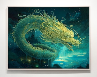 Japanischer Drache Kunstdruck: Fantasy Wandbild (Digitaler Download)