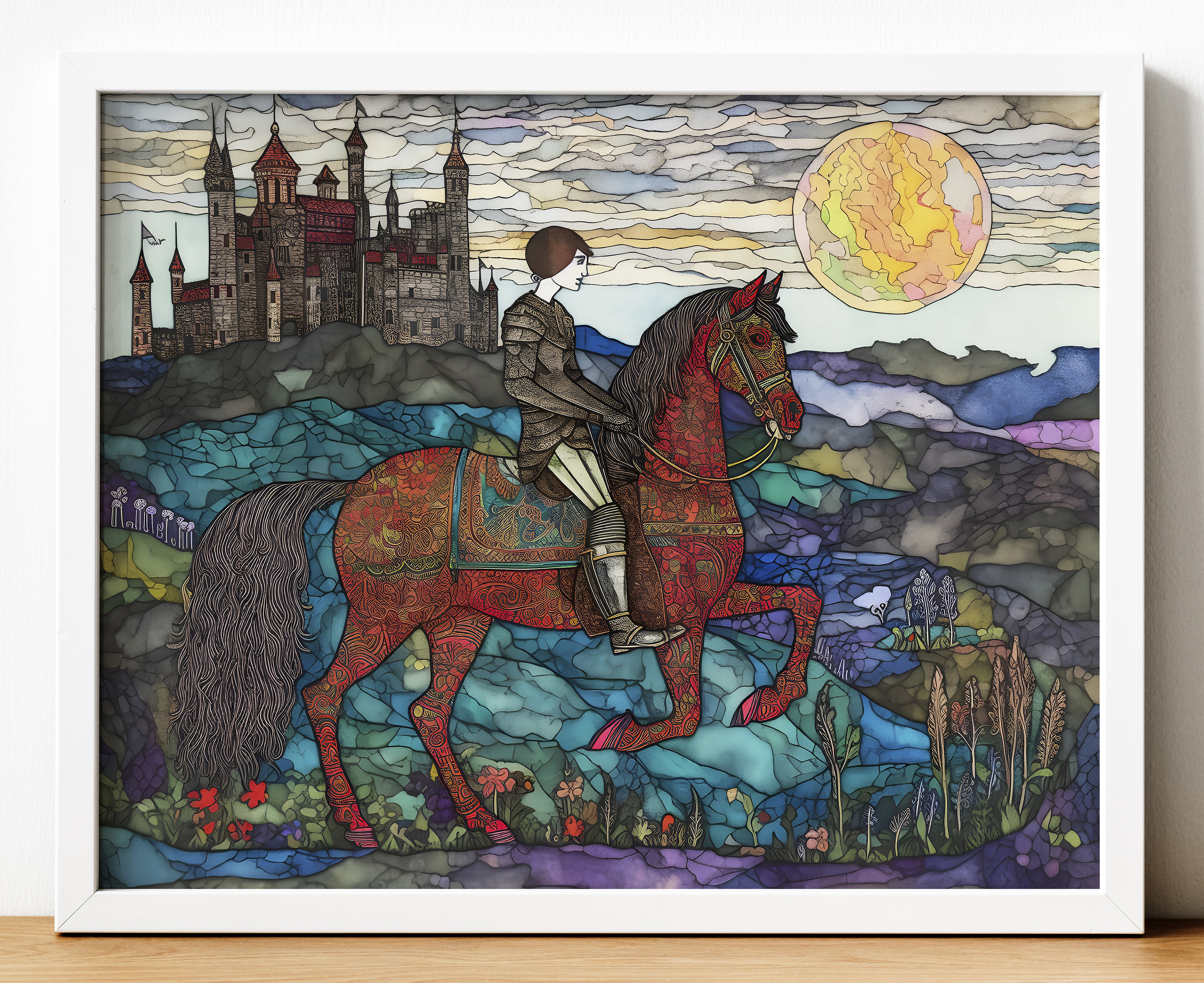 Medieval Knight on Horse Art Print: Fantasy Castle Wall Decor (digital ...