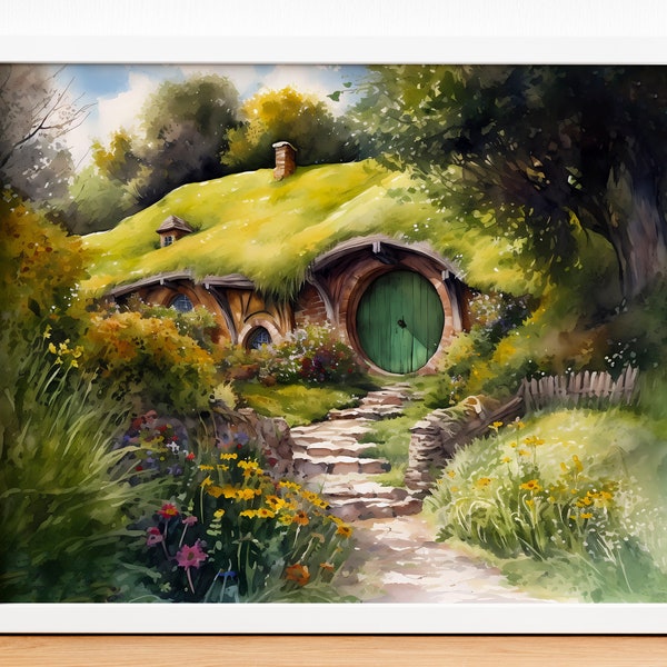 Shire Art Digital Print, Fantasy Wall Art, afdrukbare kunst, magisch, grillig artwork, downloadbare digitale print meerdere maten inbegrepen