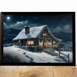 Snowy Cabin Art Print | Rustic Decor Painting | Winter Cabin Printable Wall Art | Downloadable Digital Print | Multiple Sizes Included