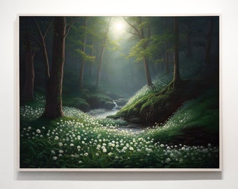 Enchanted Forest Art Print: Tranquil Trees & Stream (Digital Download)