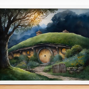 Bag End Sunset Art Print: Fantasy Shire Painting (Digital Download)