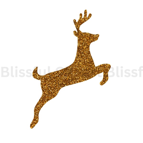 Glitter Reindeer PNG, Christmas Reindeer PNG, Gold Reindeer Clipart, Gold Glitter, Holidays, Digital