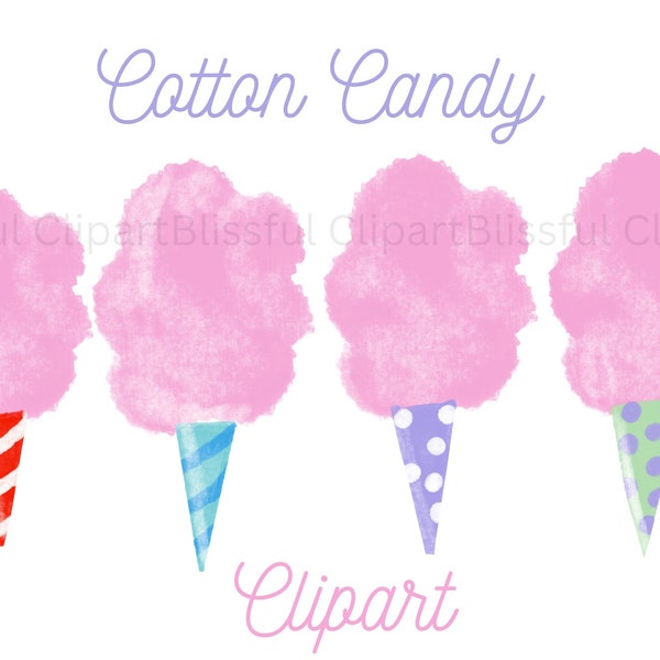 Cotton Candy Clipart, Watercolor Cotton Candy, Carnival, Pink Candy Floss, Digital Download, PNG, Carnival Graphics