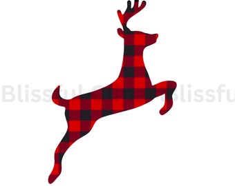 Buffalo Plaid Reindeer PNG, Christmas Reindeer PNG, Red Buffalo Plaid Reindeer Clipart, Sublimation, Digital