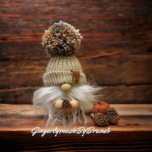 Fall gnome, autumn gnome, pumpkin gnome. Farmhouse decor, knitted pumpkin, handmade gnome, pine one gnome, farmhouse decor