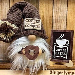 Coffee gnome, Morning gnome, coffee then conquer gnome, bar gnome, kitchen gnome, coffee cup gnome, knitted gnome, farmhouse decor