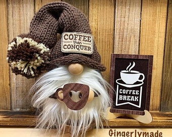 Coffee gnome, Morning gnome, coffee then conquer gnome, bar gnome, kitchen gnome, coffee cup gnome, knitted gnome, farmhouse decor