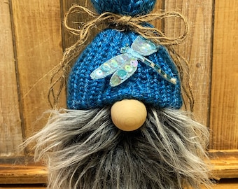 Dragonfly gnome, bug gnome, summer gnome, outdoor gnome, gnome decor, tiered tray gnome, knitted hat gnome