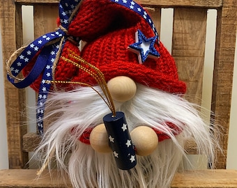 4th of July gnome, red white blue gnome, firework gnome, tier tray decor.