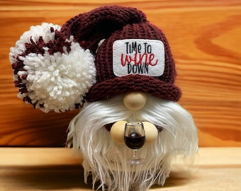 Wine gnome, bar gnome, party gnome, kitchen gnome, knitted gnome, wine glass gnome, farmhouse decor