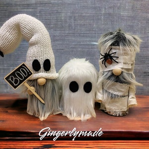 Halloween gnome set, ghost gnome, Halloween decor, scary gnome, bat gnome, boo gnome, knitted gnome, mummy gnome, autumn gnome, fall gnome