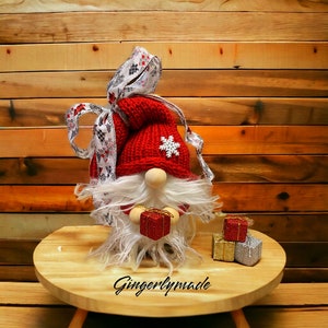 Christmas gnome, holiday gnome, present gnome, handmade gnome, knitted gnome, farmhouse decor, holiday decor