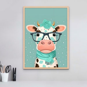 Cow Wall Art, Safari Nursery Print, Funny Animal Art Print, Baby Shower Decor, Playroom Wall Art, Downloadable Prints