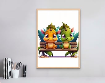 Cute Little Dragon Wall Art, Dragon Art Print, Kids Room Wall Decor, Digital Wall Art, Dragon Art Print, Dragon Nursery Decor