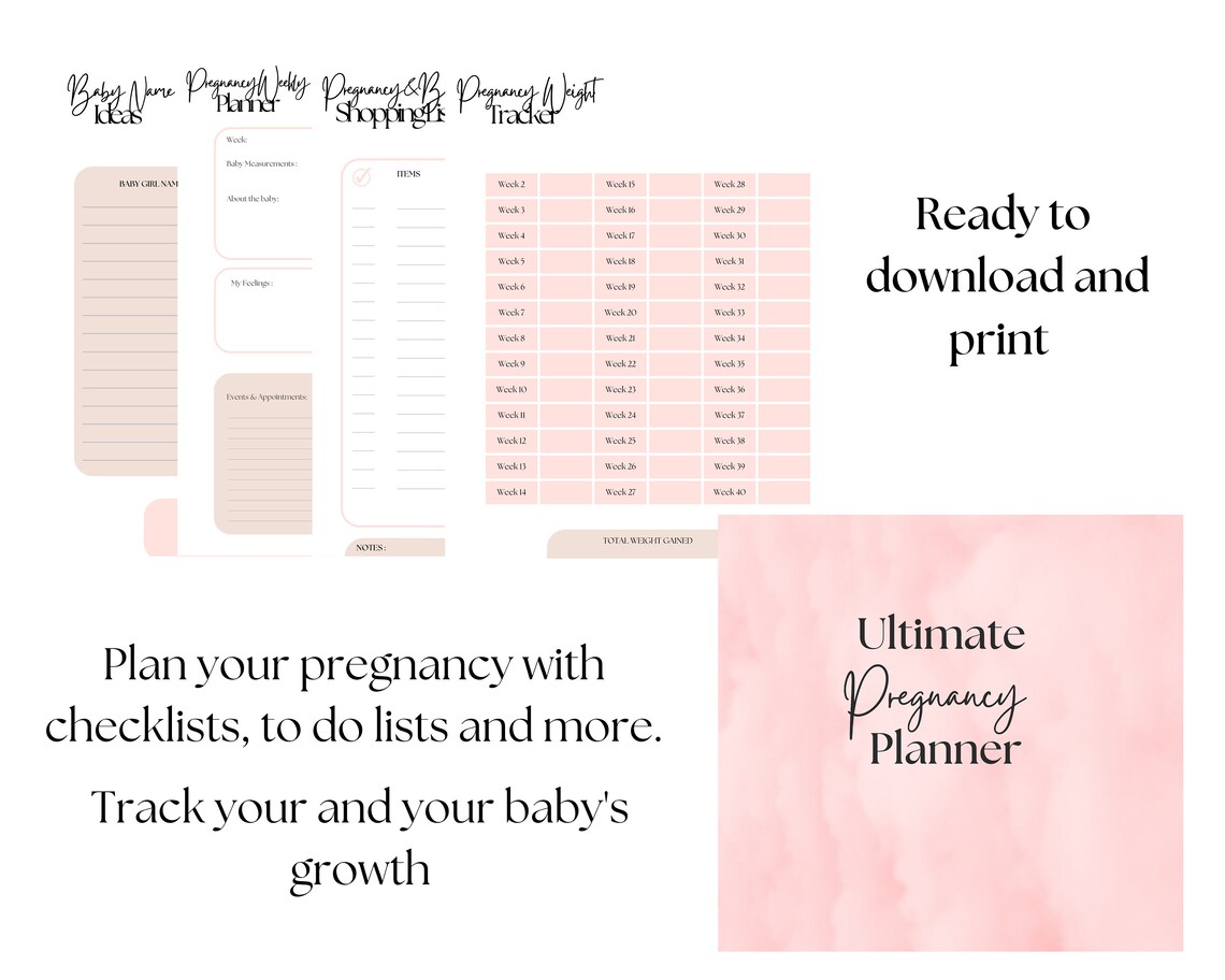 Pregnancy Planner Printable, Hospital Bag Checklist, Baby Name Ideas ...
