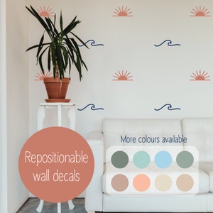Removable boho sun & wave wall decals | Surf coastal theme stickers | Repositionable wall prints |  Neutral unisex beach theme nursery