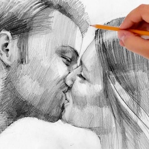 Custom Hand Drawn Portrait from Photo - Personalized Couple Portrait & Gift for Boyfriend