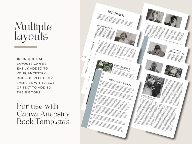Add-on Pages for Ancestry Book | BIOGRAPHY PAGES | for Use With Any of ...
