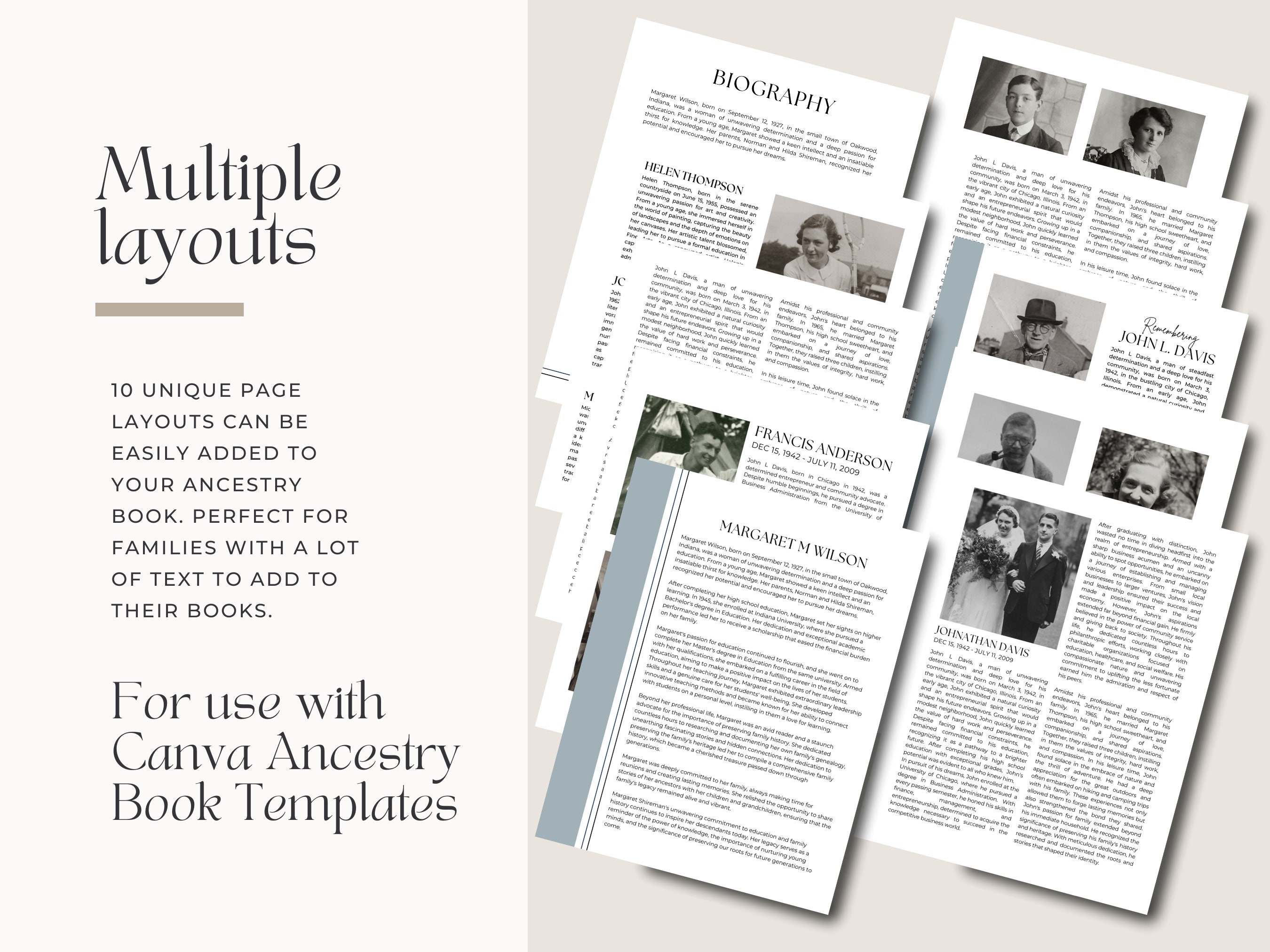 Add-on Pages for Ancestry Book | BIOGRAPHY PAGES | for Use With Any of ...