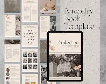 Ancestry Book Template - STANDARD | Printable Family History Genealogy Book | Unlimited Pages | Canva Template - Easy To Use, Beginner