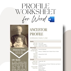 Ancestor Profile Template for Genealogy Research | Printable Word Document | Easy Ancestry Binder Organization. Perfect gift for grandparent