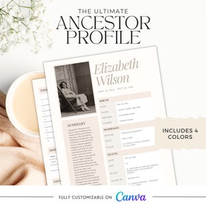 Ancestor Profile Template for Genealogy Research | Printable Customizable | Easy Ancestry Binder Organization. Perfect gift for grandparent
