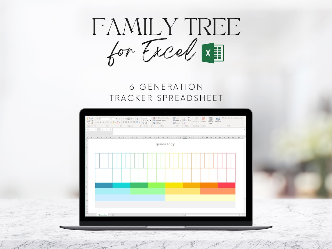 Family Tree Template for Excel | 6 Generations | Customizable Instant ...