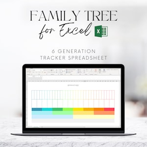 Family Tree Template for Excel | 6 Generations | Customizable Instant Download | Ancestry Family History Genealogy Research