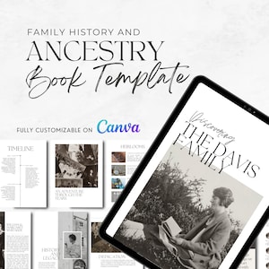 Sjabloon voorouderboek: DELUXE | Afdrukbare genealogie familiegeschiedenis | Onbeperkt aantal pagina's | Canva-sjabloon: gebruiksvriendelijk, beginnersvriendelijk