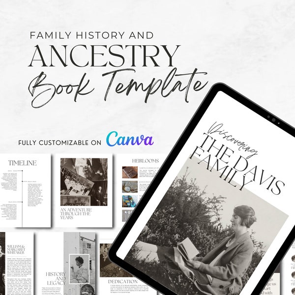 Ancestry Book Template - DELUXE | Family History Genealogy Printable | Unlimited Pages | Canva Template - Easy To Use, Beginner Friendly