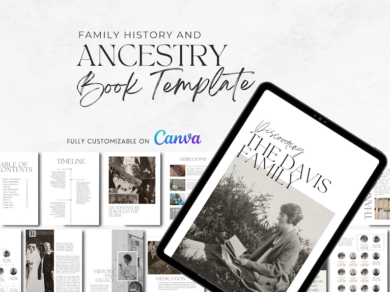 Ancestry Book Template DELUXE Family History Genealogy Printable Unlimited Pages Canva Template Easy To Use, Beginner Friendly image 1