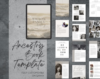 Ancestry Book Template - STANDARD | Printable Family History Genealogy Book | Unlimited Pages | Canva Template - Easy To Use, Beginner