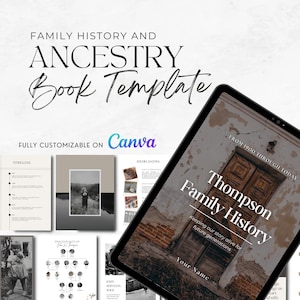 Ancestry Book Template - DELUXE | Family History Genealogy Printable | Unlimited Pages | Canva Template - Easy To Use, Beginner Friendly