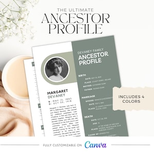 Modello di profilo degli antenati per la ricerca genealogica / Stampabile Personalizzabile / Facile organizzazione del raccoglitore degli antenati. Regalo perfetto per i nonni